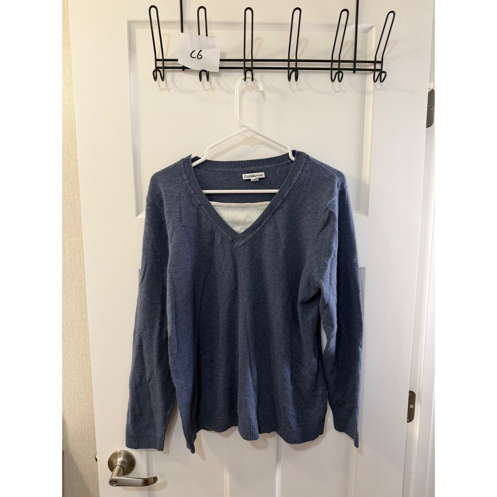 Croft & Barrow Womens Blue Heather 100% Cotton V-Neck Pullover Sweater XL